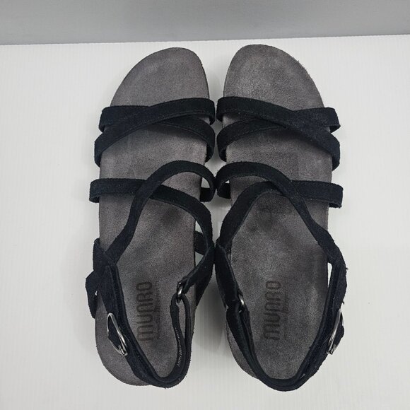 Munro Tarifa Sandal Womens 10 NARROW Black Suede Strappy Wedge Travel Casual - Picture 10 of 15